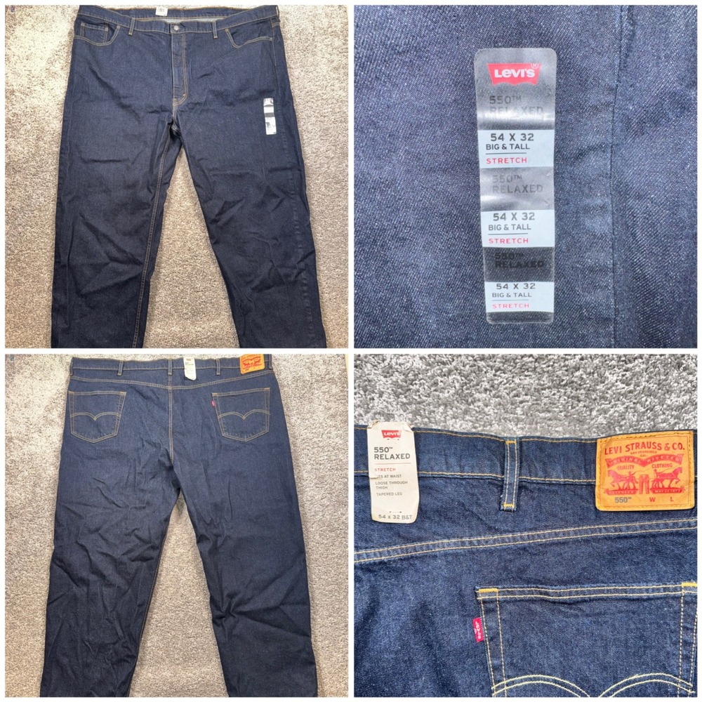 Levi's 550 Relaxed Fit Jeans Mens Big & Tall Stretch Dark Wash 54x32 NEW